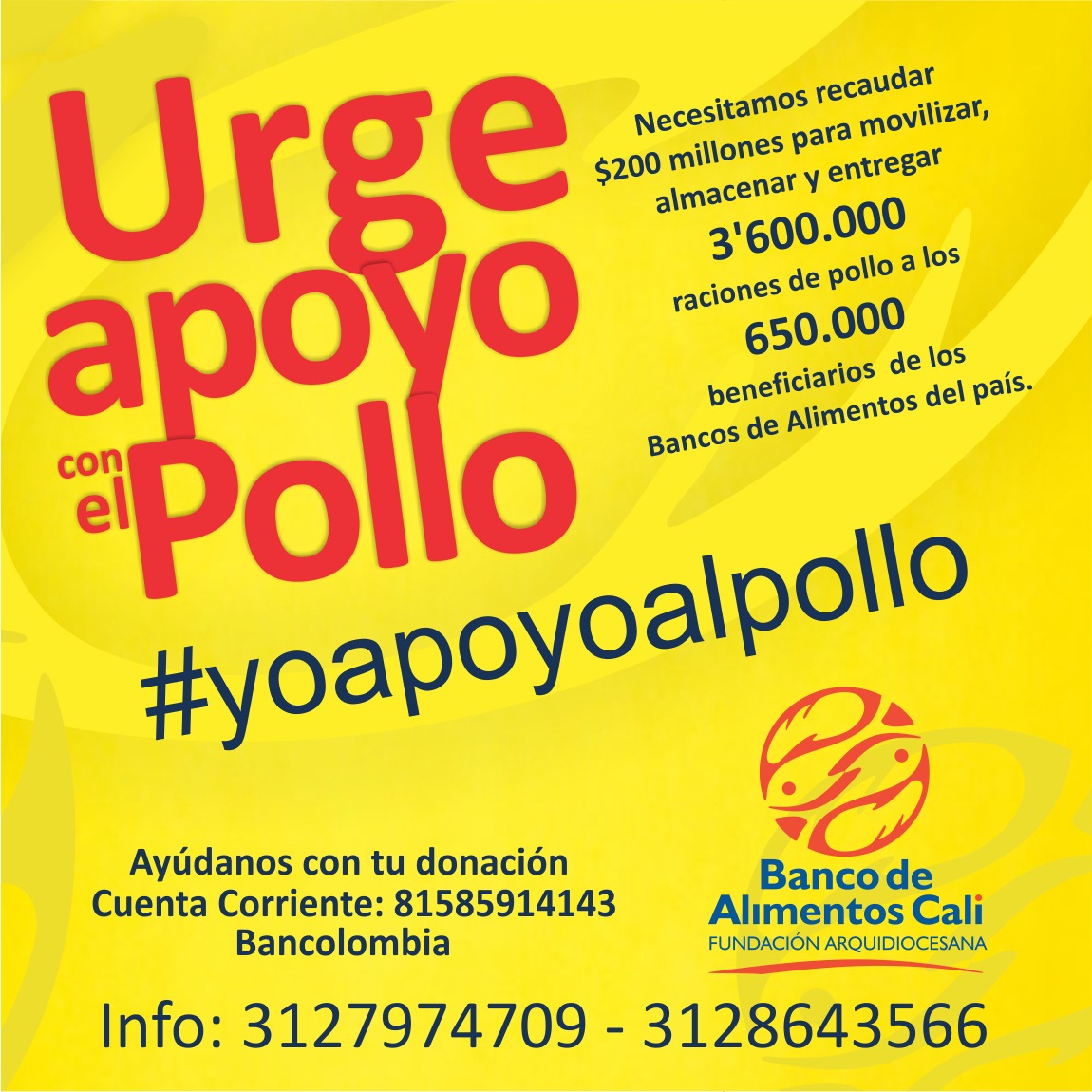 Lee más sobre el artículo Nuestra campaña #Yoapoyoalpollo busca recolectar 200 millones de pesos para alimentar a 650 mil personas en el país.